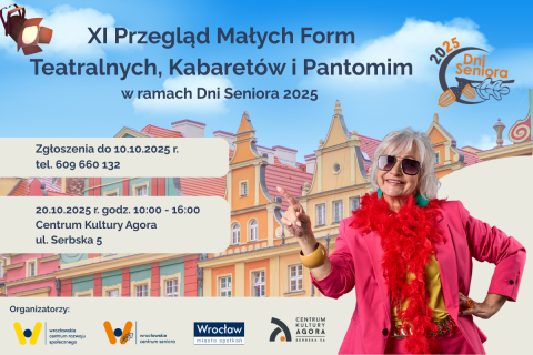 Grafika zapowiadająca Przegląd Małych Form Teatralnych, Kabaretów i Pantomim.